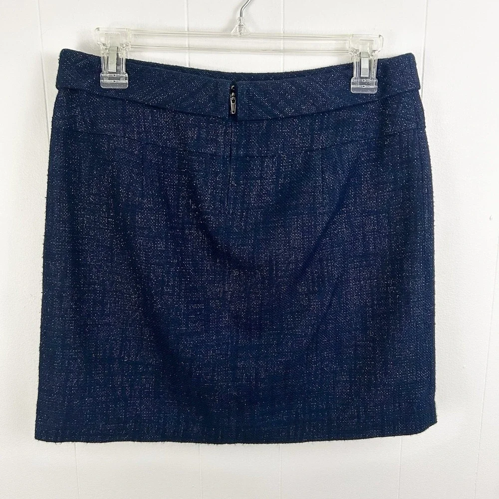 J CREW Navy Blue Mini SKIRT 2 Silver Glitter Y2K Academia Preppy Tweed Twee Cute